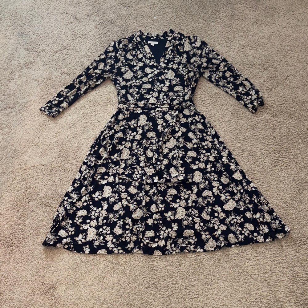 Charter Club Black and Cream Floral Dress